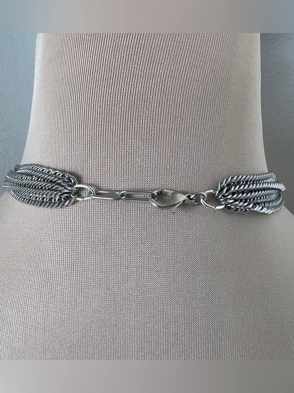 Vtg Salvatore Ferragamo Silver Horsebit Hardware & Multi Chain Choker Necklace - Picture 4 of 9